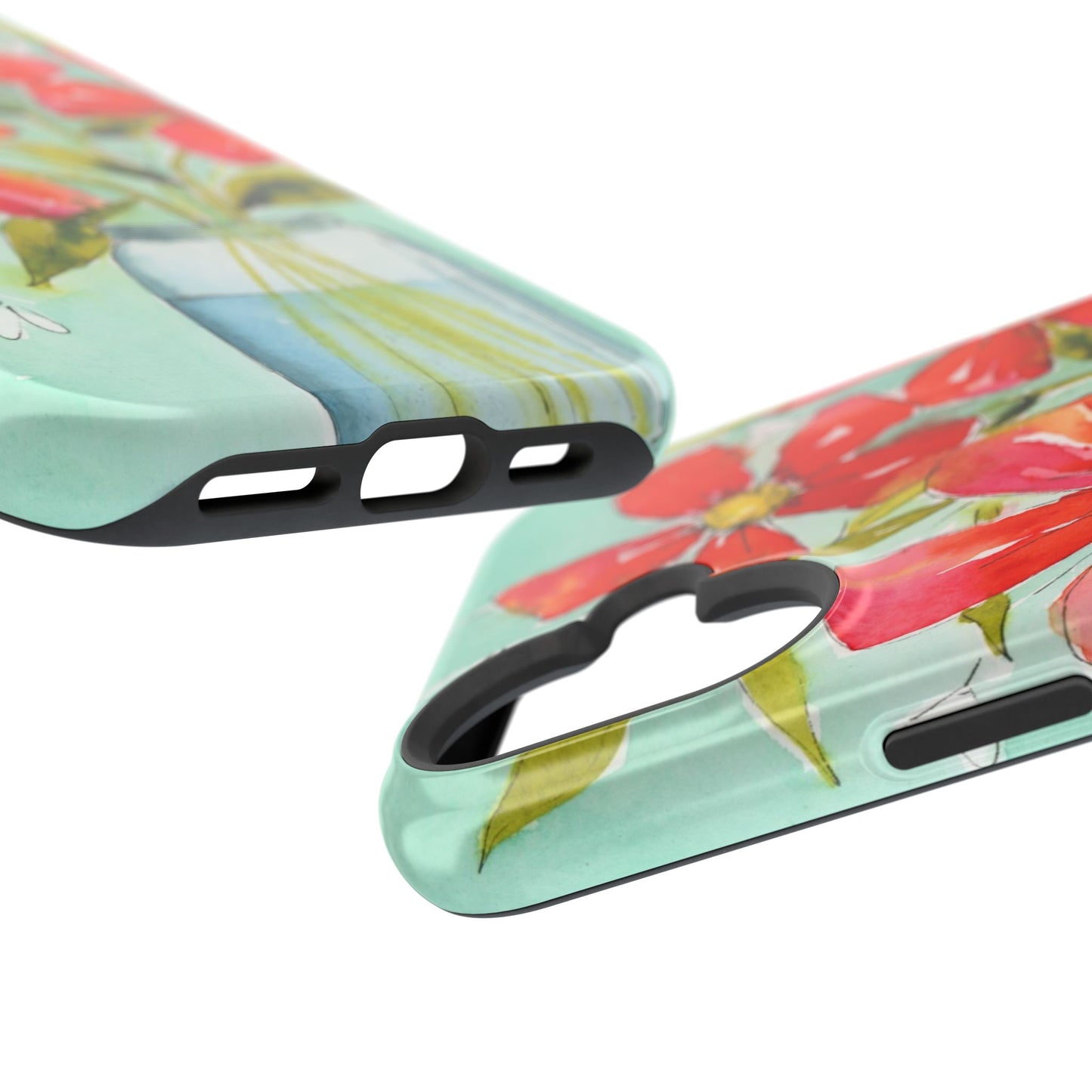 Watercolor Blooms Phone Case, Magnetic Red Flowers in Jar Phone Case