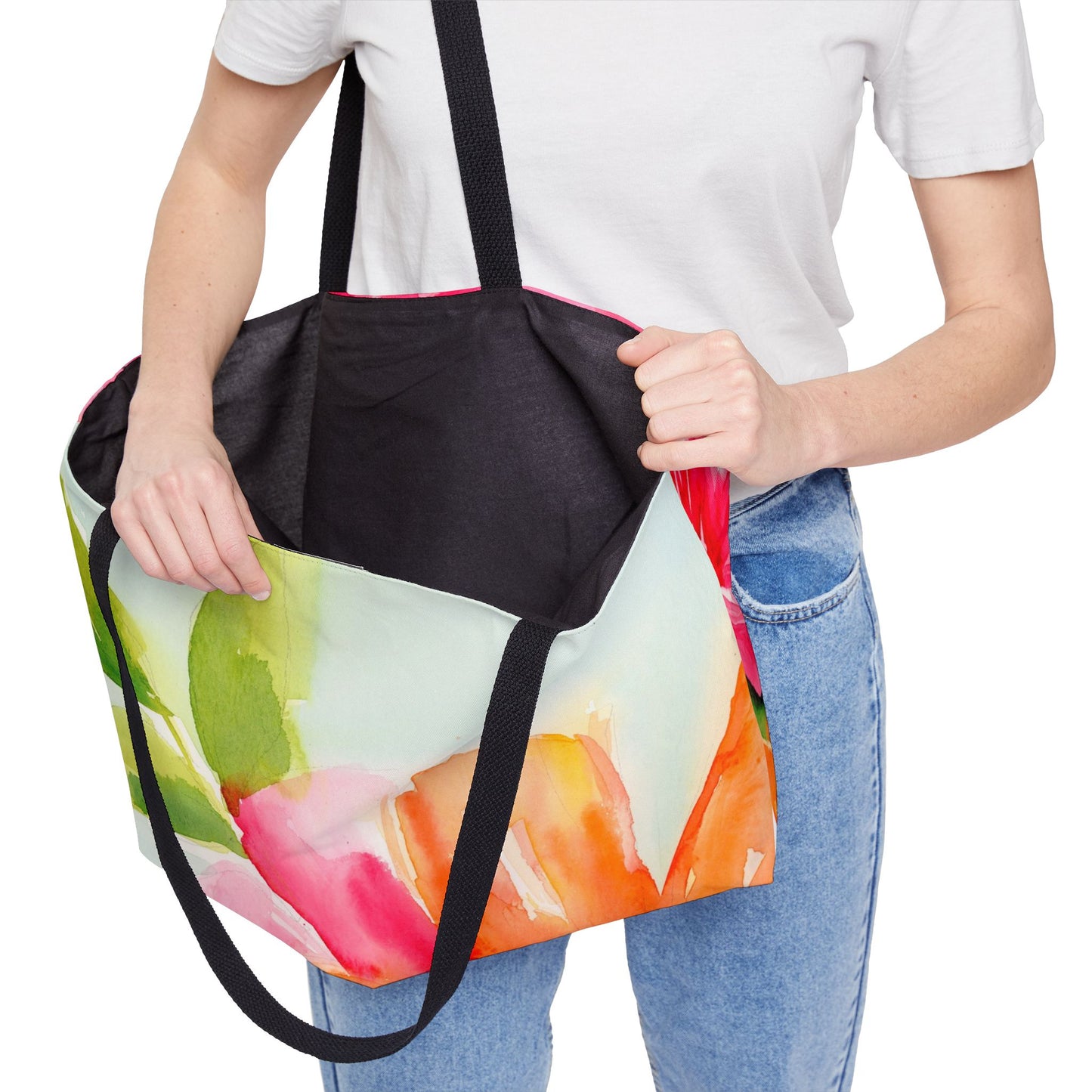 Colorful Floral Weekender Tote Bag - Large Watercolor Painted Tote, Great Gift for Mom, Teachers, Graduation - Travel Tote, Collage Bag,