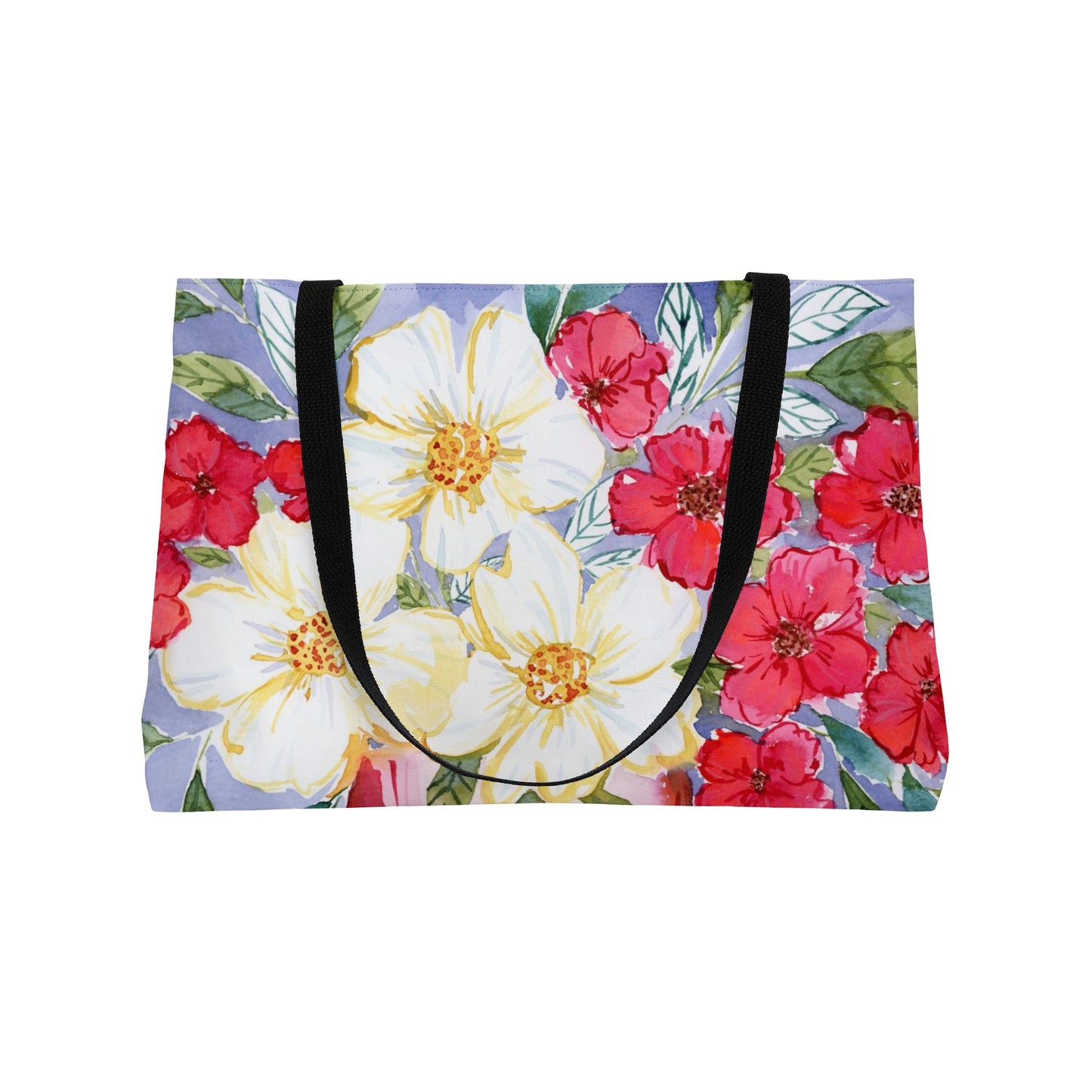 Red, White & Bloom Floral Weekender Tote Bag - Large Watercolor Painted Tote
