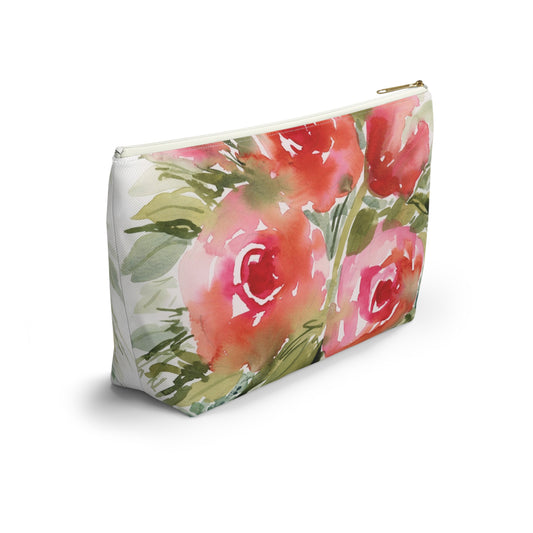 Soft Pink Floral Watercolor Accessory Pouch