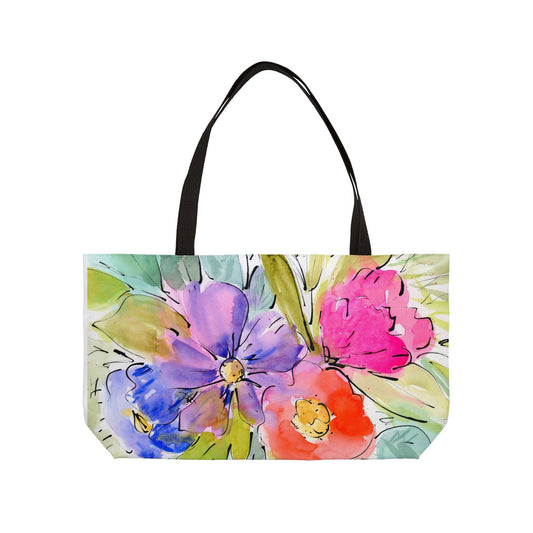 Big Bloom Weekender - Loose Floral Colorful Tote Bag - Large Watercolor Painted Tote, Travel Tote