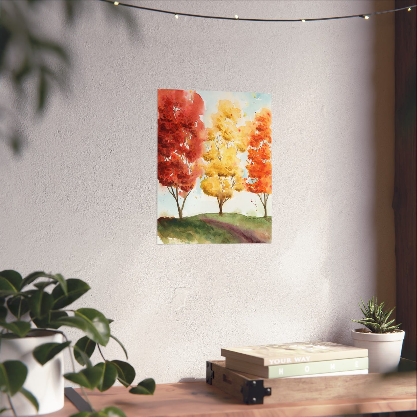 Fall Trees Landscape Watercolor Fine Art Print
