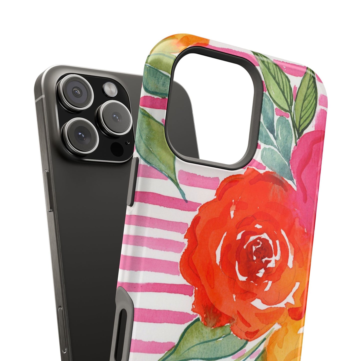 Pink Queen Magnetic Phone Case, Pink Floral Striped Phone Case