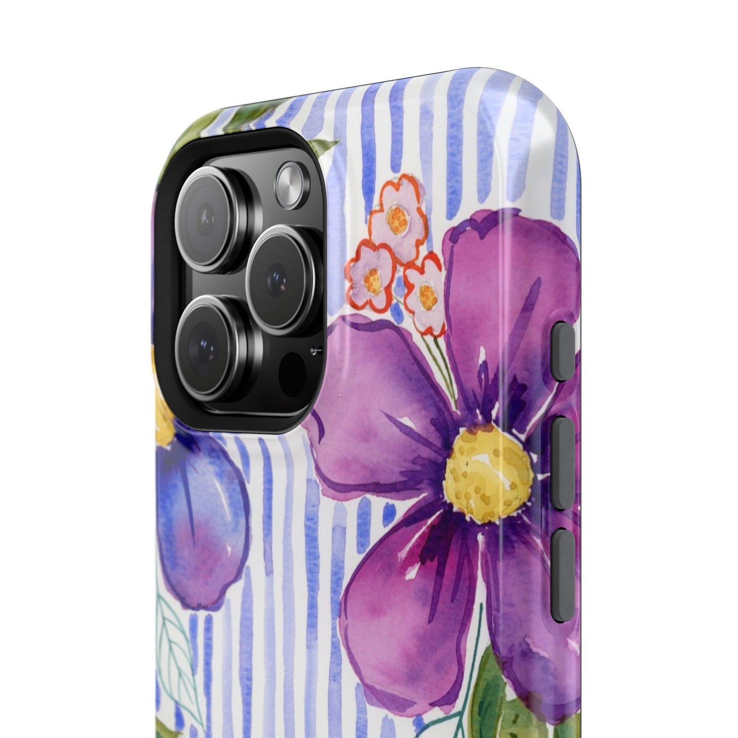 Lavender Lane Magnetic Phone Case, Lavender Blue Striped Floral Magnetic Phone Case