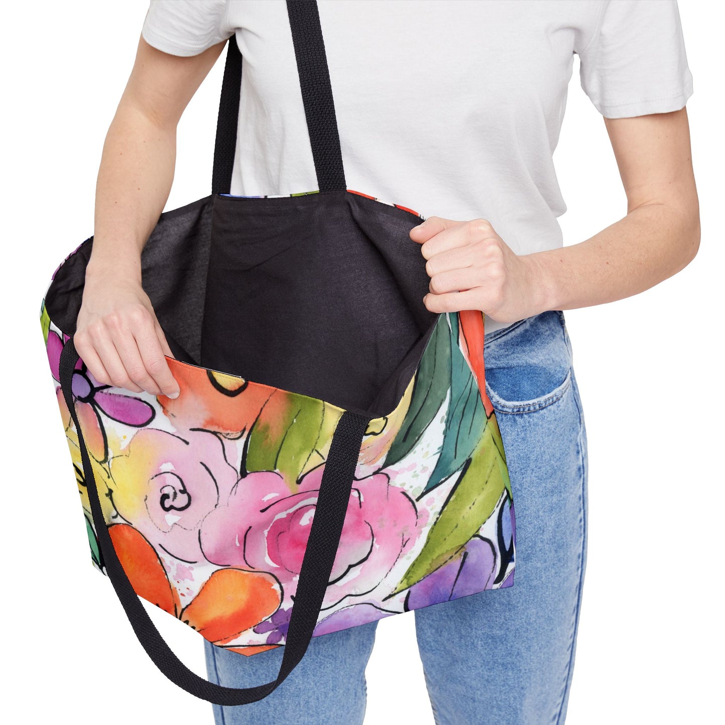 Big Bloom Weekender, Playful Colorful Bright Bold Floral Tote Bag