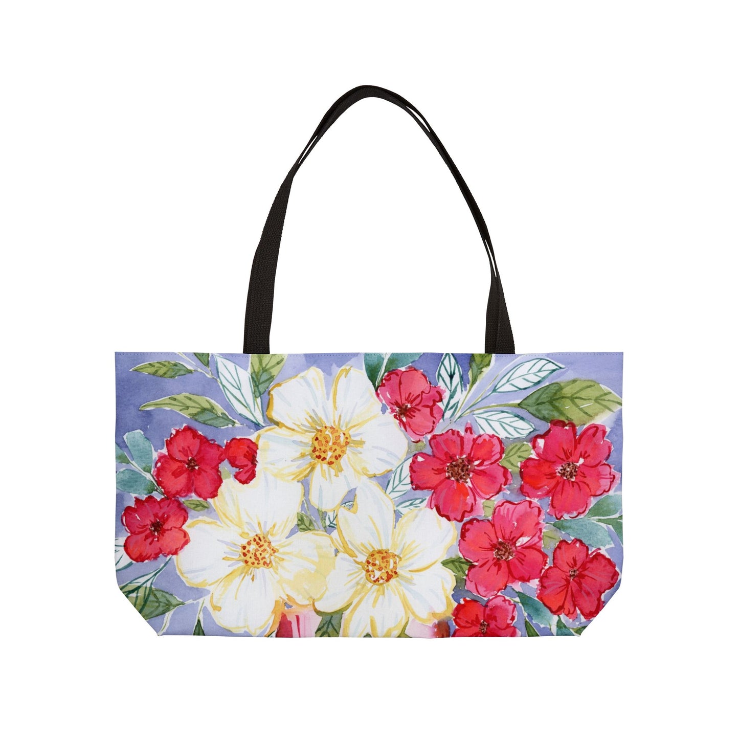 Red, White & Bloom Floral Weekender Tote Bag - Large Watercolor Painted Tote