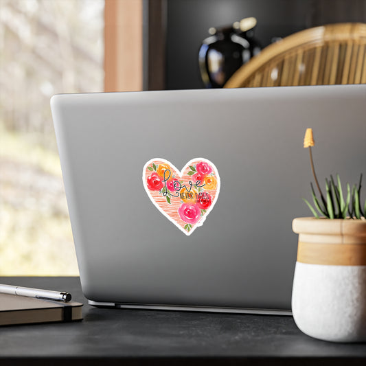 Floral Heart Watercolor Sticker 'Love Never Fails' indoor/outdoor decal