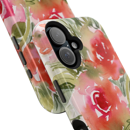 Loose Floral Watercolor Magnetic Case, Pink Bloom Phone Case