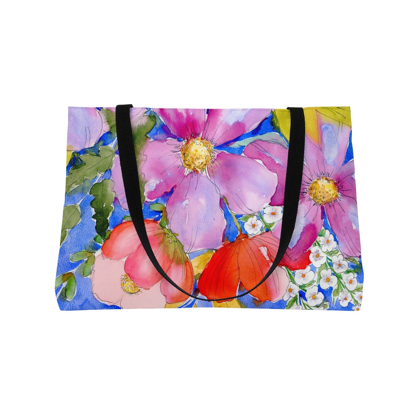 Colorful Floral Weekender Tote Bag - Large Watercolor Painted Tote
