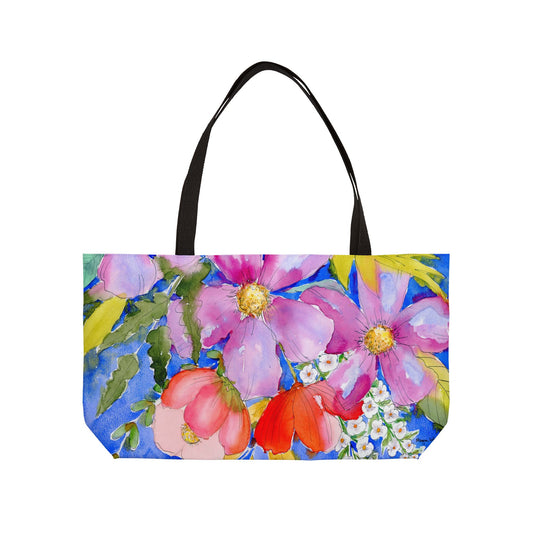 Colorful Floral Weekender Tote Bag - Large Watercolor Painted Tote