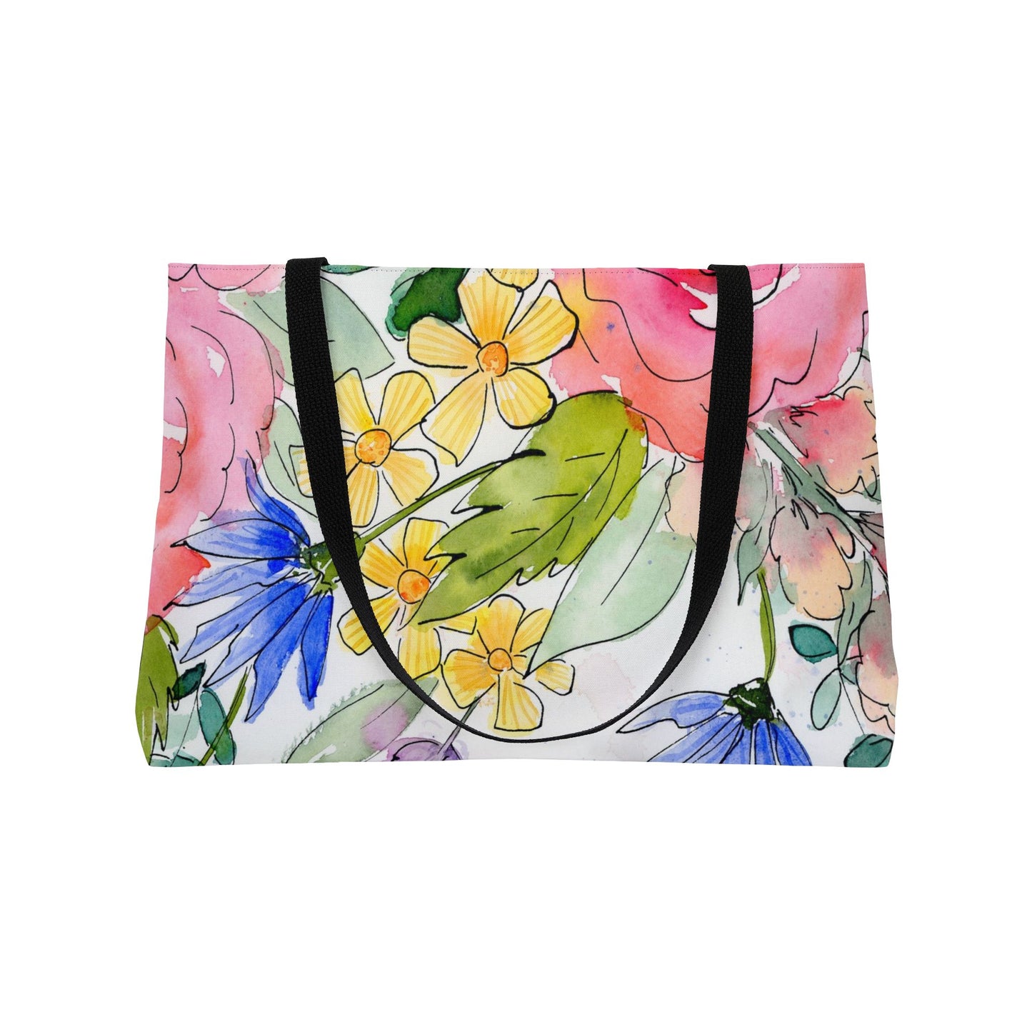 Bold Floral Weekender Tote Bag - Large Watercolor Painted Tote, Great Gift for Mom, Teachers, Graduation - Travel Tote, Collage Bag,