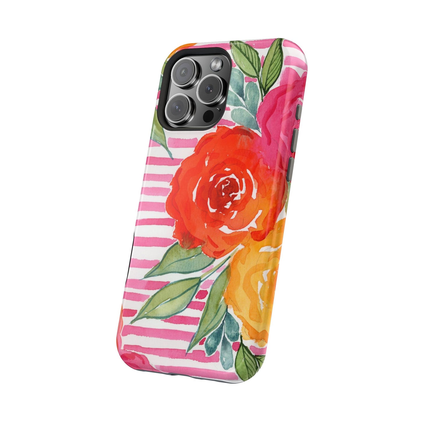 Pink Queen Magnetic Phone Case, Pink Floral Striped Phone Case