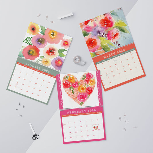 Large Wall Calendar 2025, Watercolor Flowers Yearly Planner with Original Art, Colorful Monthly Calendar, Colorful Home Decor, 14x11.5