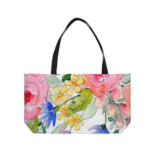 Bold Floral Weekender Tote Bag - Large Watercolor Painted Tote, Great Gift for Mom, Teachers, Graduation - Travel Tote, Collage Bag,