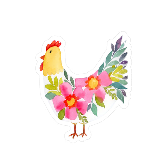 Fun Floral Chicken Watercolor Sticker