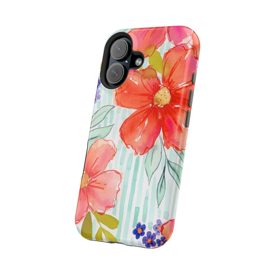 Citrus Splash Mag Phone Case, Aqua & Orange Magnetic Flower Phone Cover