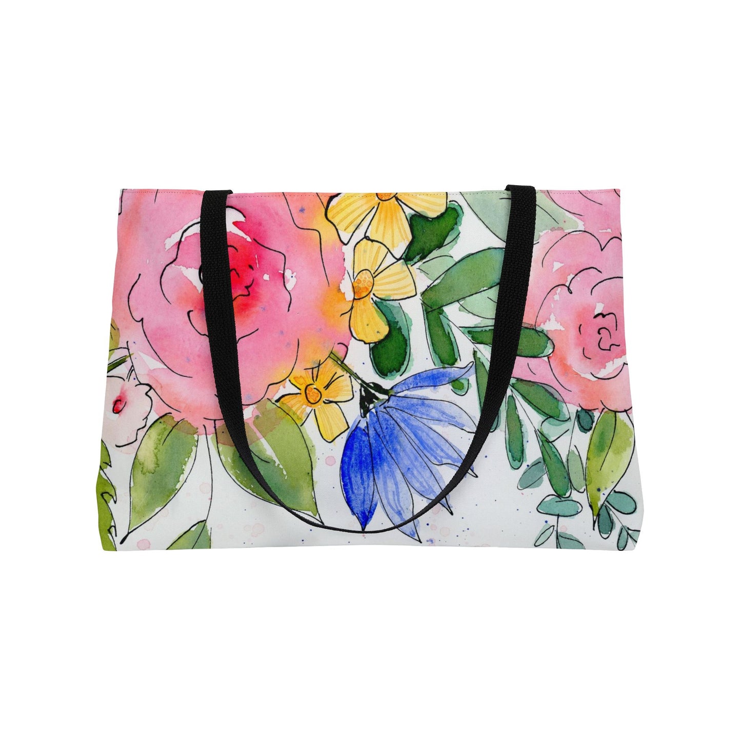 Bold Floral Weekender Tote Bag - Large Watercolor Painted Tote, Great Gift for Mom, Teachers, Graduation - Travel Tote, Collage Bag,