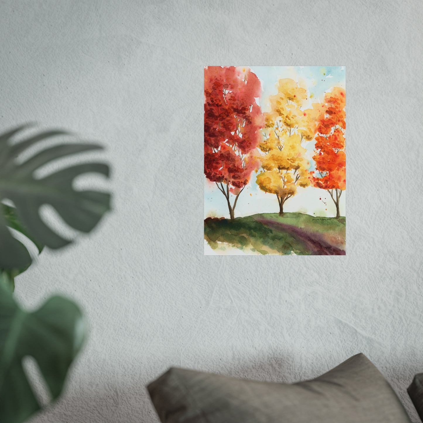 Fall Trees Landscape Watercolor Fine Art Print