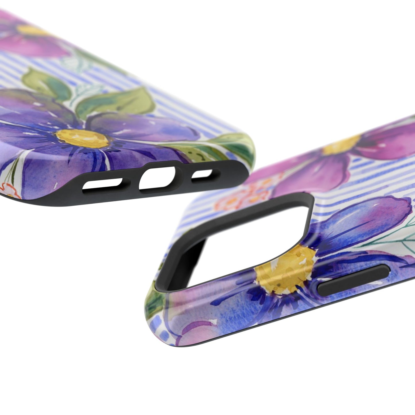 Lavender Lane Magnetic Phone Case, Lavender Blue Striped Floral Magnetic Phone Case