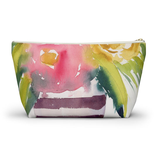 Small Colorful Blooms Zipper Bag, Watercolor Accessory Pouch w T-bottom, Small Zipper Bag for Organization, Makeup Case, School Supplies