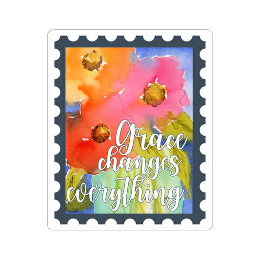 Colorful Floral Sticker, 'Grace changes everything' Watercolor Floral Kiss-Cut Stickers, Gifts, Scrapbooking, Colorful Floral Stickers