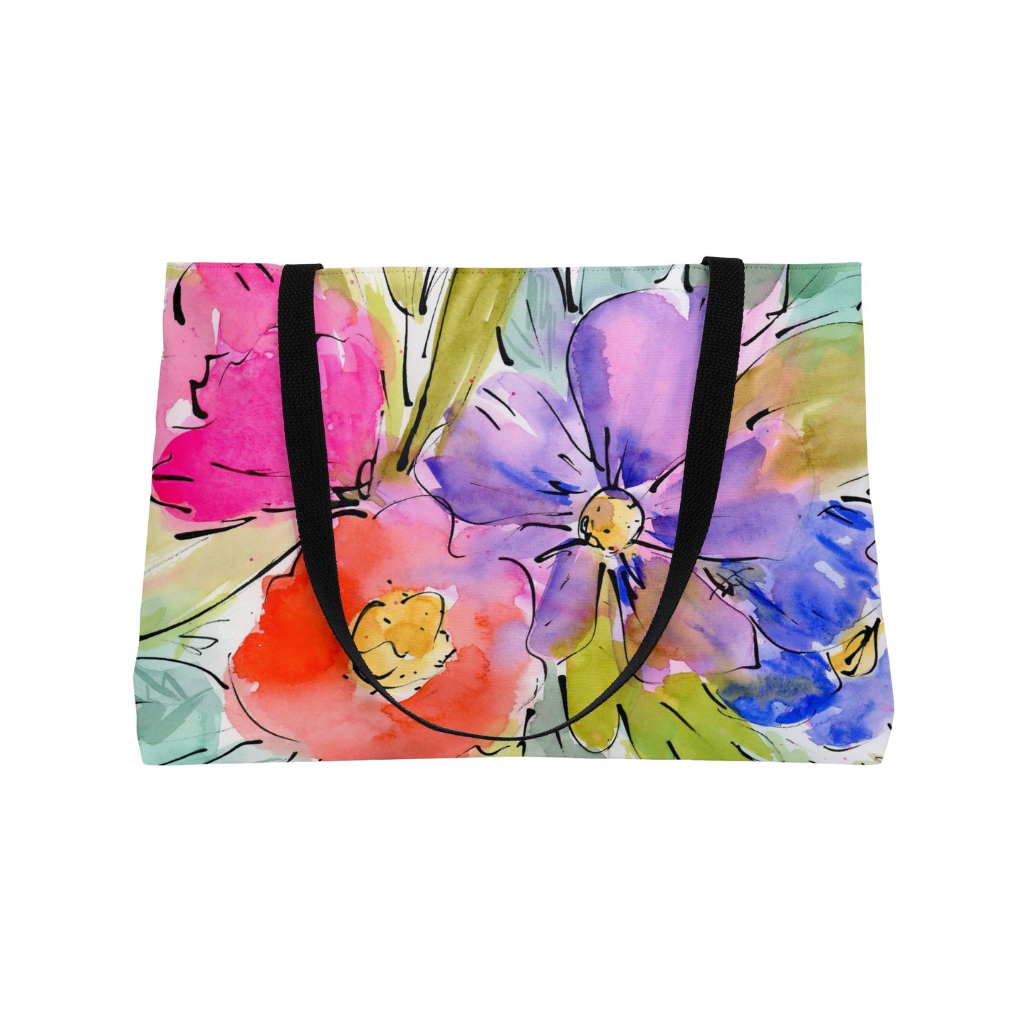 Big Bloom Weekender - Loose Floral Colorful Tote Bag - Large Watercolor Painted Tote, Travel Tote