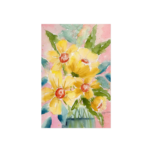 Yellow Floral Watercolor Fine Art Prints, Cheerful Floral Print, Yellow Wall Art