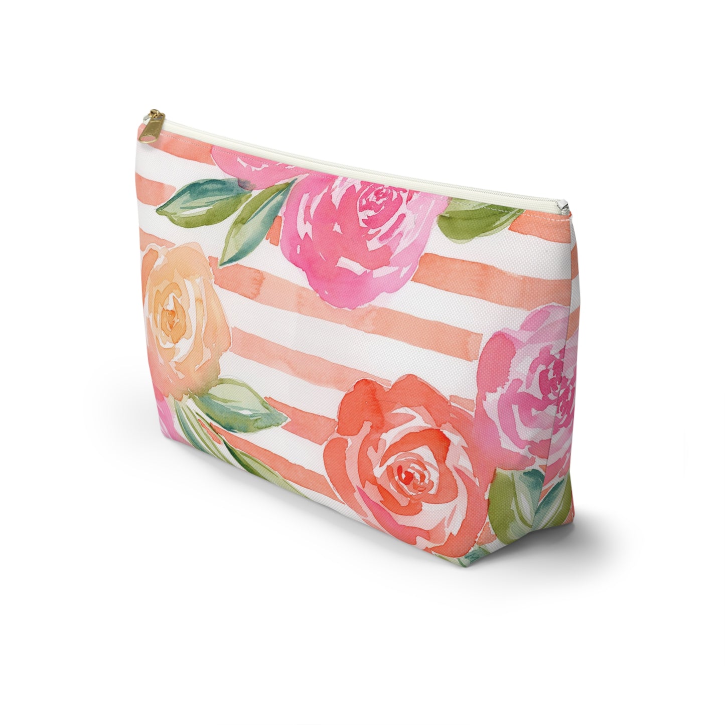 Peachy Keen Accessory Pouch w T-Bottom, Petals & Pinstripe Collection