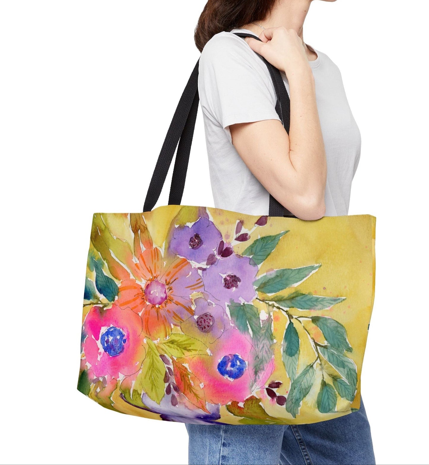 Big Bloom Weekender, Loose Colorful Watercolor Floral Tote Bag
