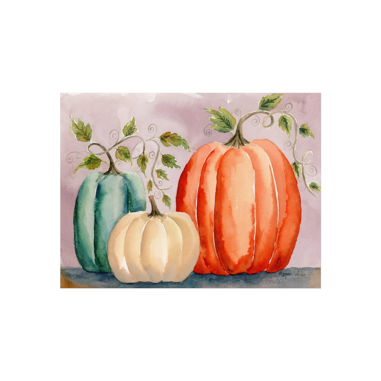 Autumn Pumpkins Watercolor Print, Original Fall Watercolor Print, Fine Art Print