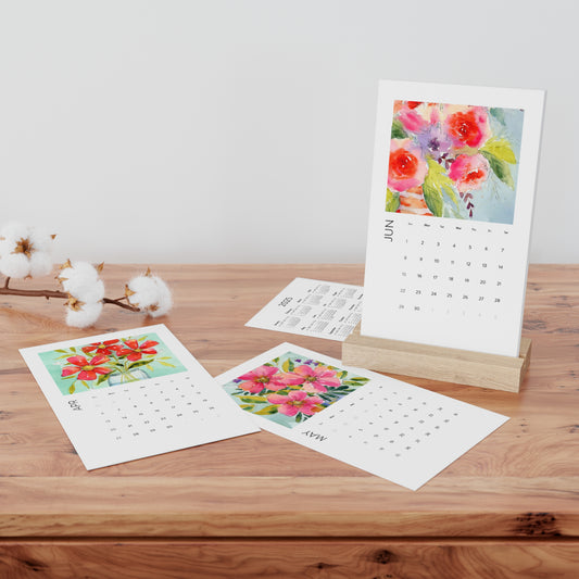 Vertical Bloom Desk Calendar 2025, Watercolor Floral Calendar