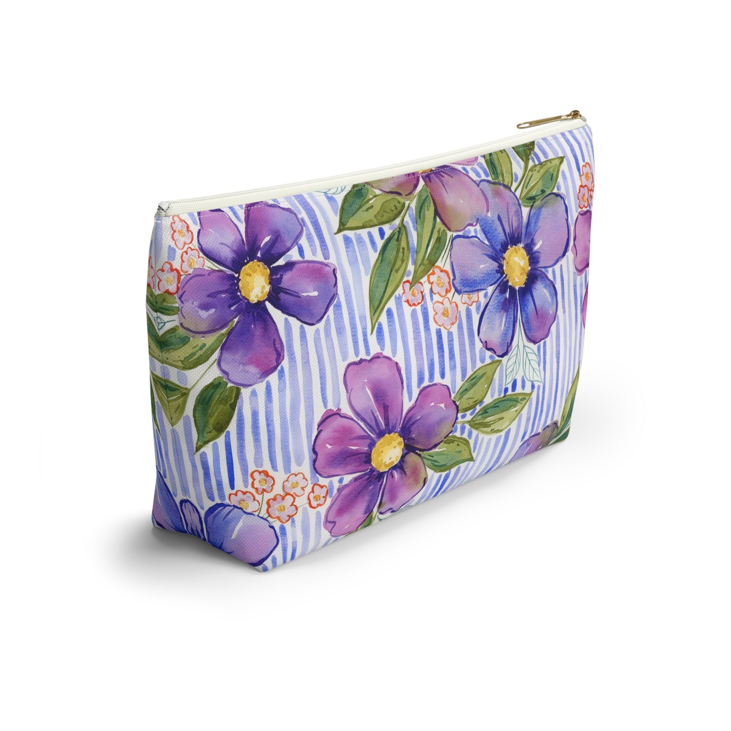 Lavender Lane Zip Pouch, Lavender Blue Accessory Pouch, Part of the Petals & Pinstripe Collection
