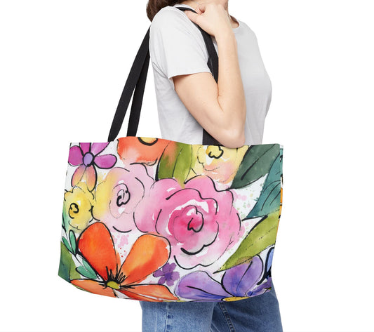 Big Bloom Weekender, Playful Colorful Bright Bold Floral Tote Bag