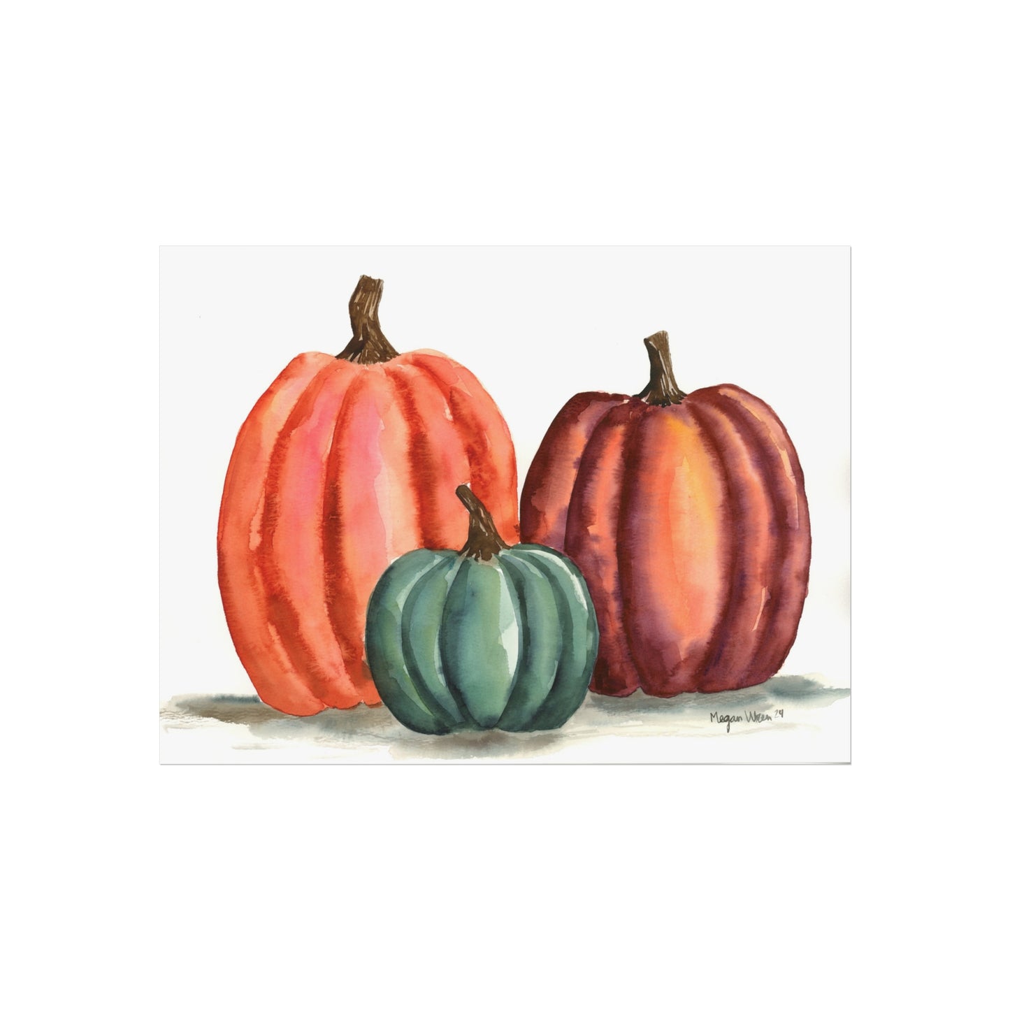 Pumpkin Autumn Print, Fall Art Print, Fall Pumpkin Patch Watercolor Fine Art Prints