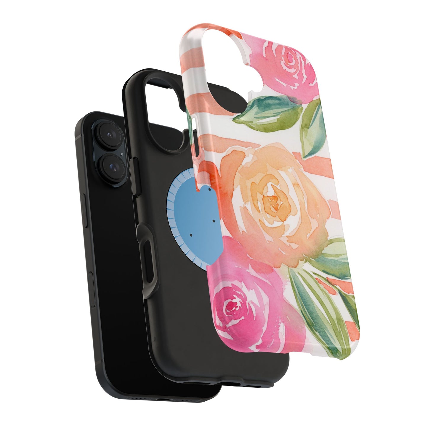 Peachy Keen Magnetic Phone Case, Peach Floral Striped Phone Case, Watercolor Painted Tough Cases