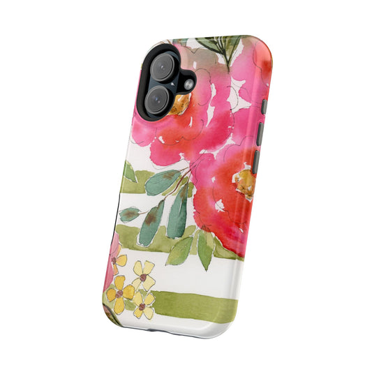 Sweet Pea Mag Phone Case, Pink & Green Magnetic Flower Phone Cover