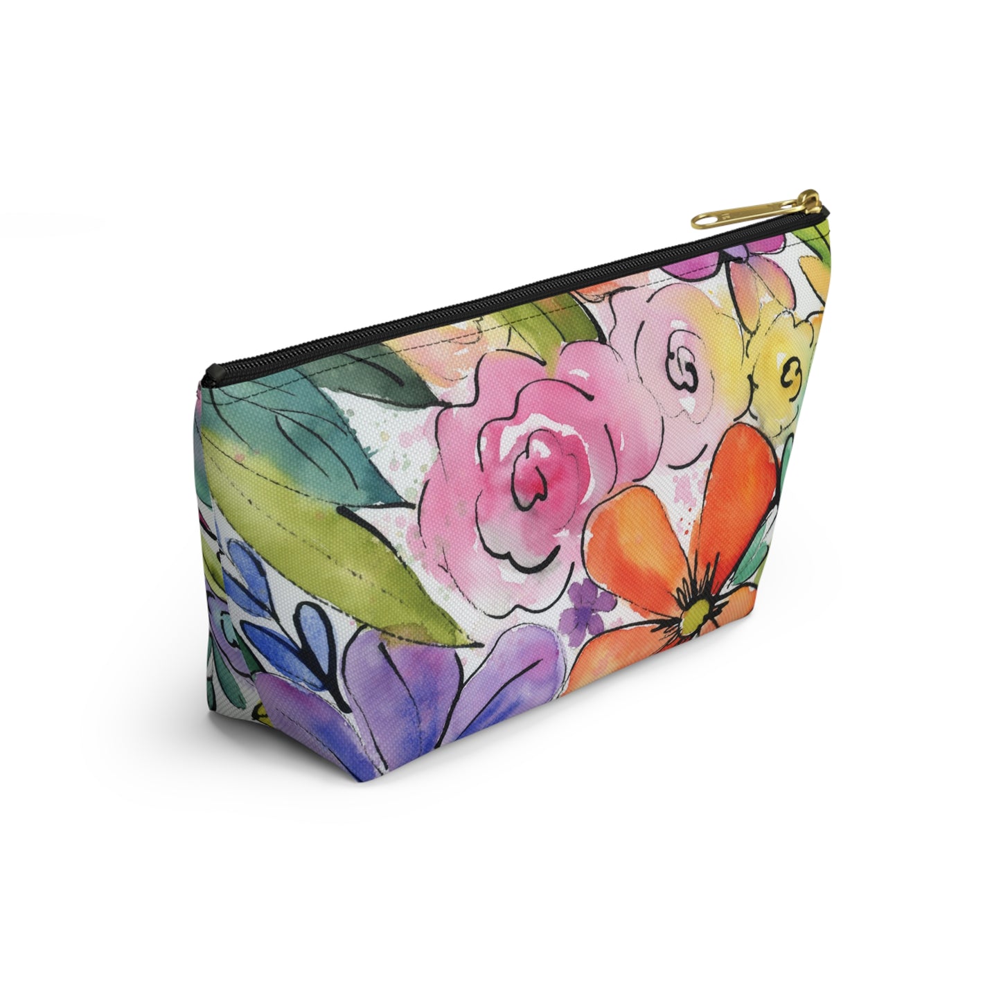 Small Floral Print Bag, Accessory Pouch w T-Bottom, Flower Pouch, Makeup Bag, Travel Organizer, Gift for Her, Back to School, Floral Bag