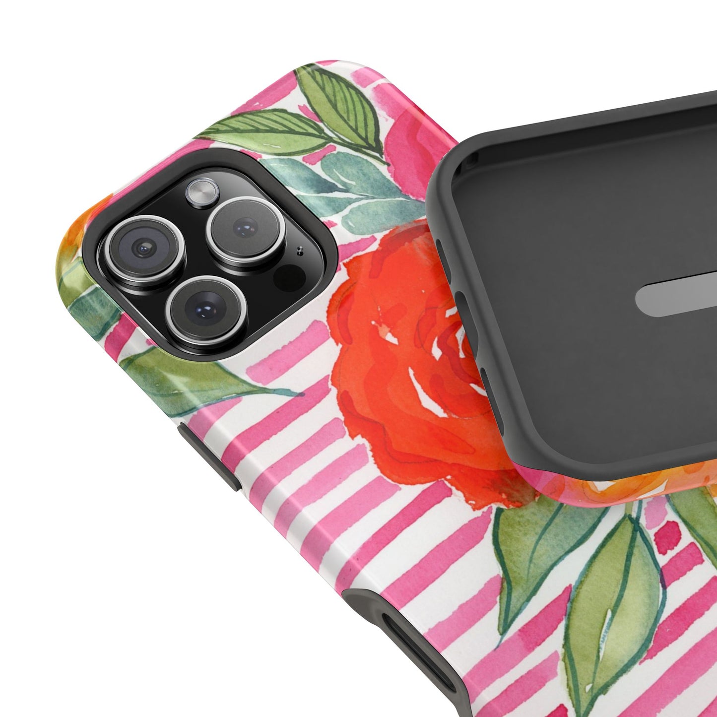 Pink Queen Magnetic Phone Case, Pink Floral Striped Phone Case
