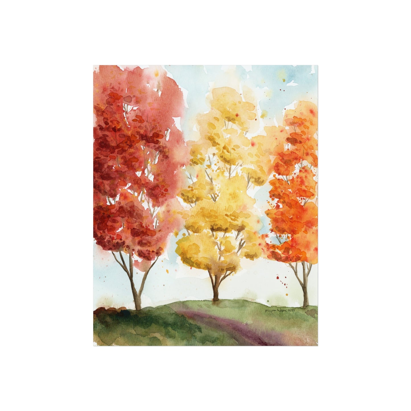 Fall Trees Landscape Watercolor Fine Art Print