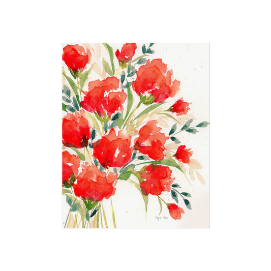Red Watercolor Floral Print, Red Blooms, Loose Red Watercolor Flowers Fine Art Prints, Red Floral Print