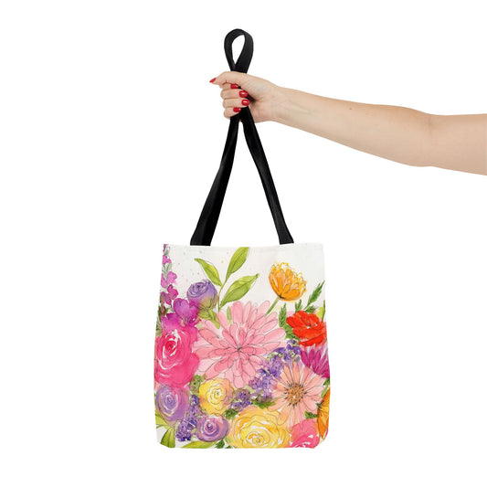 Watercolor Floral Tote Bag, Art You Can Use And Carry, Teacher Gift Bag, Friend Gift, Bright Floral Design, Beach Bag, Reusable Grocery Bag