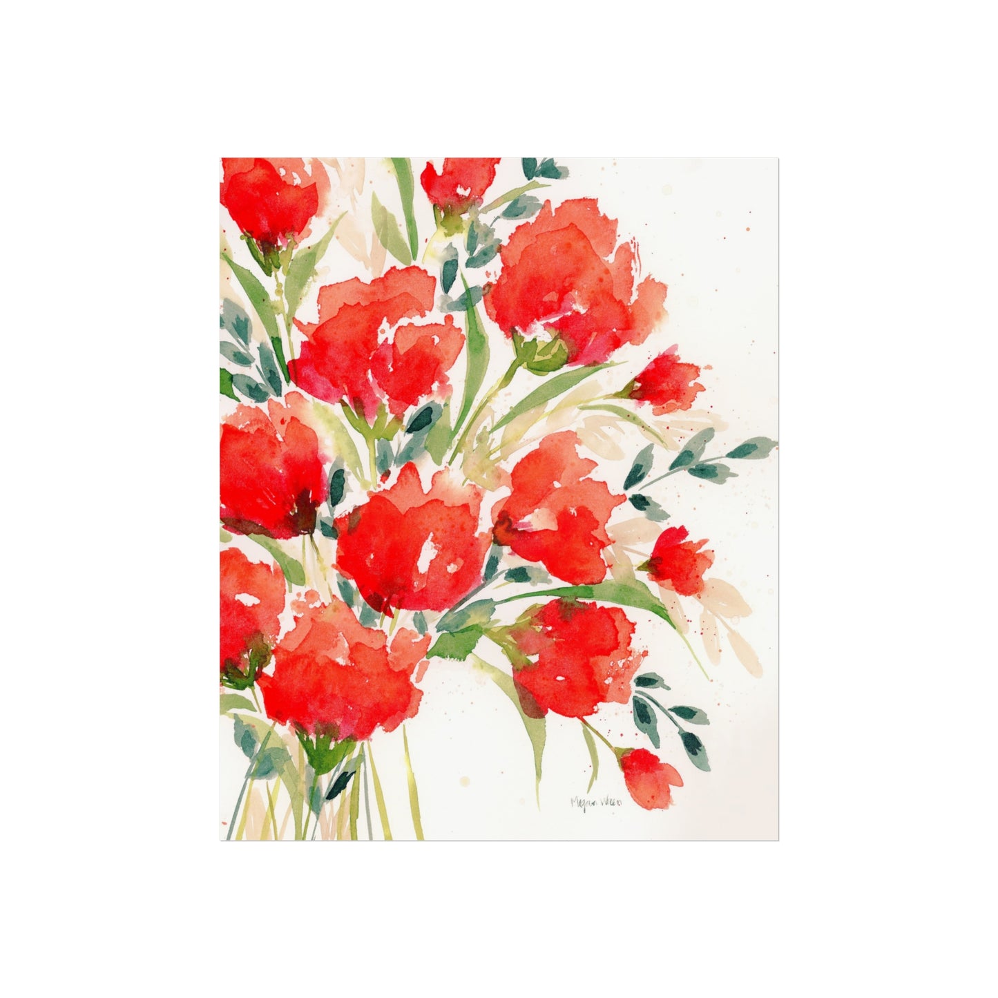 Red Watercolor Floral Print, Red Blooms, Loose Red Watercolor Flowers Fine Art Prints, Red Floral Print