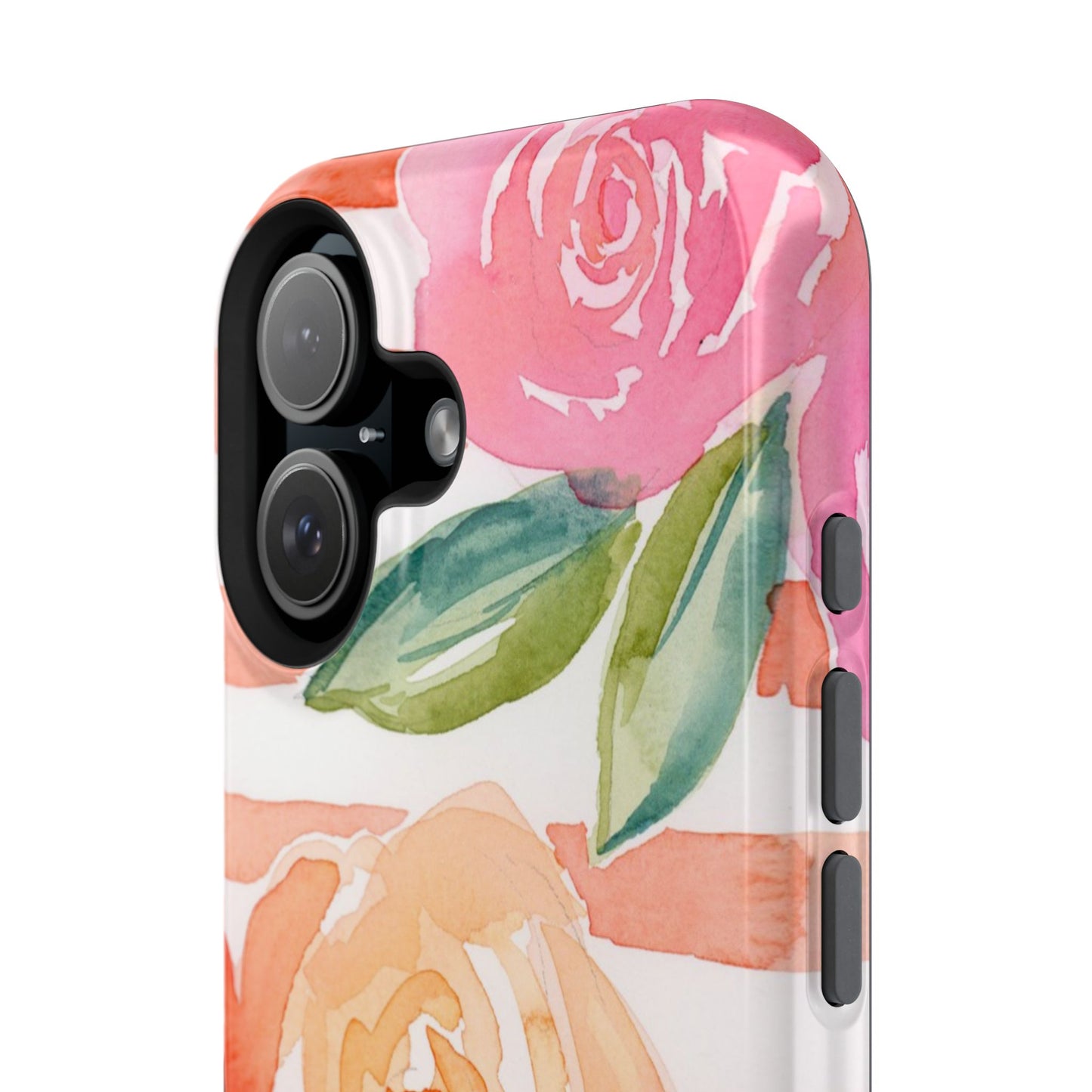 Peachy Keen Magnetic Phone Case, Peach Floral Striped Phone Case, Watercolor Painted Tough Cases