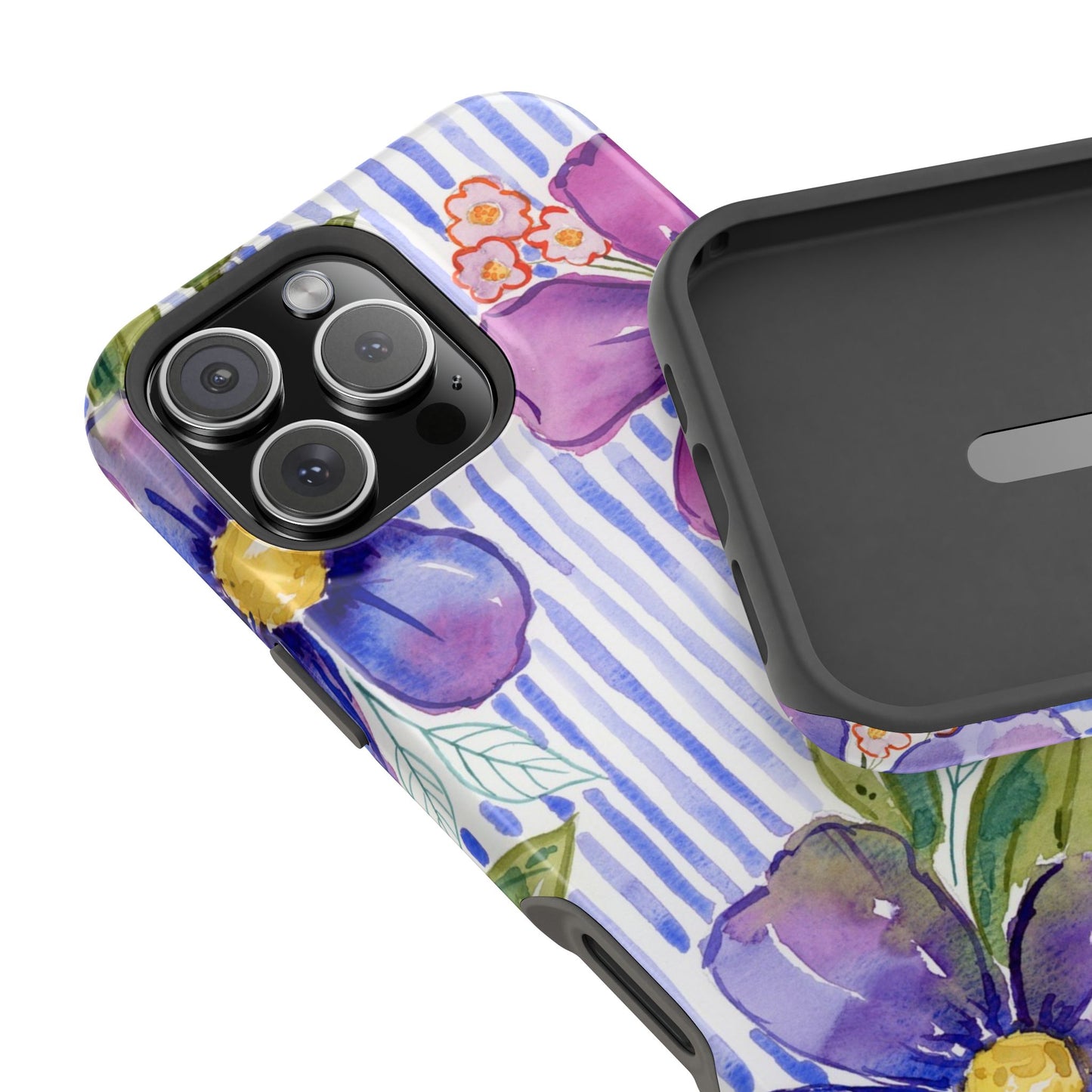 Lavender Lane Magnetic Phone Case, Lavender Blue Striped Floral Magnetic Phone Case