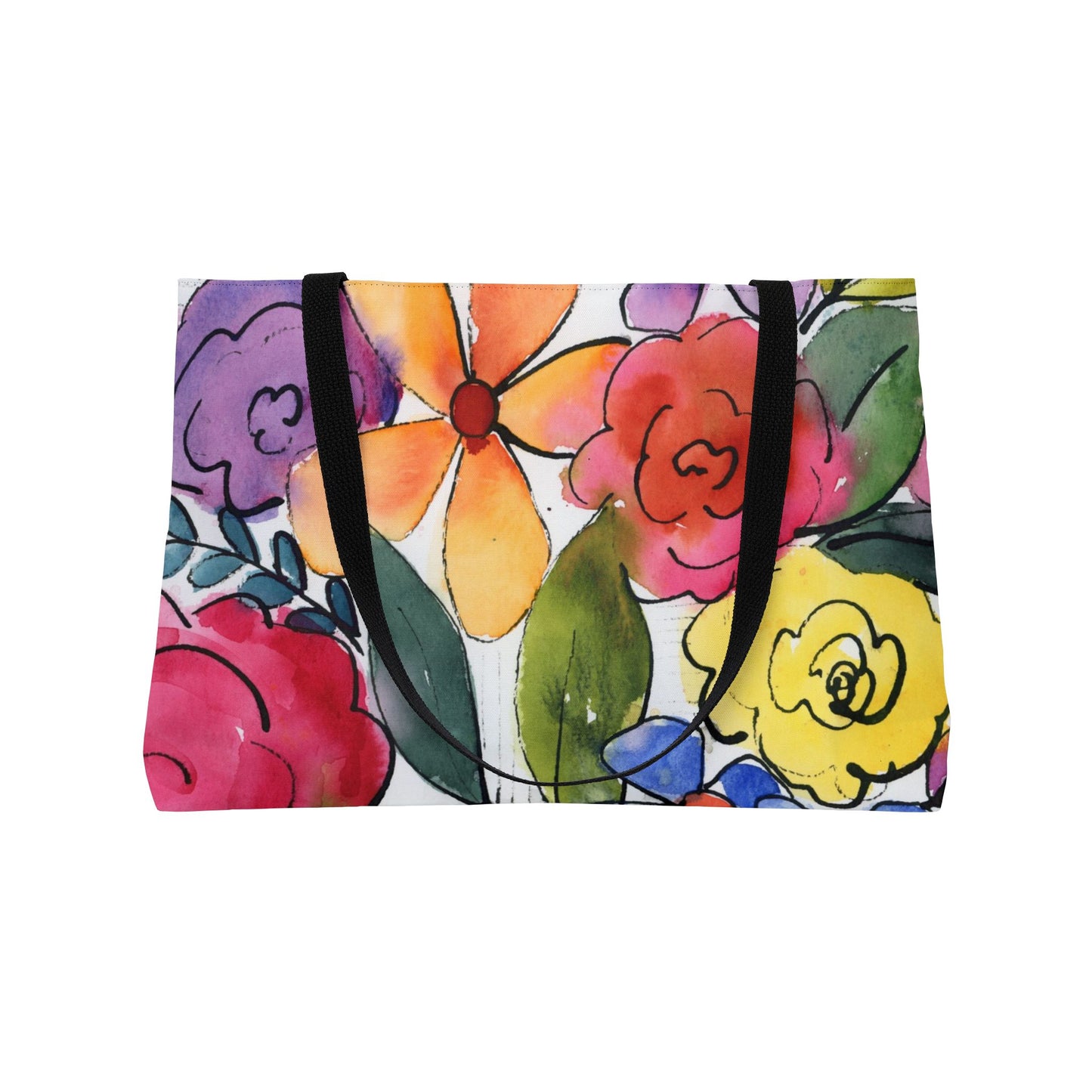 Colorful Floral Weekender Tote Bag - Large Watercolor Painted Tote, Great Gift for Mom, Teachers, Graduation - Travel Tote