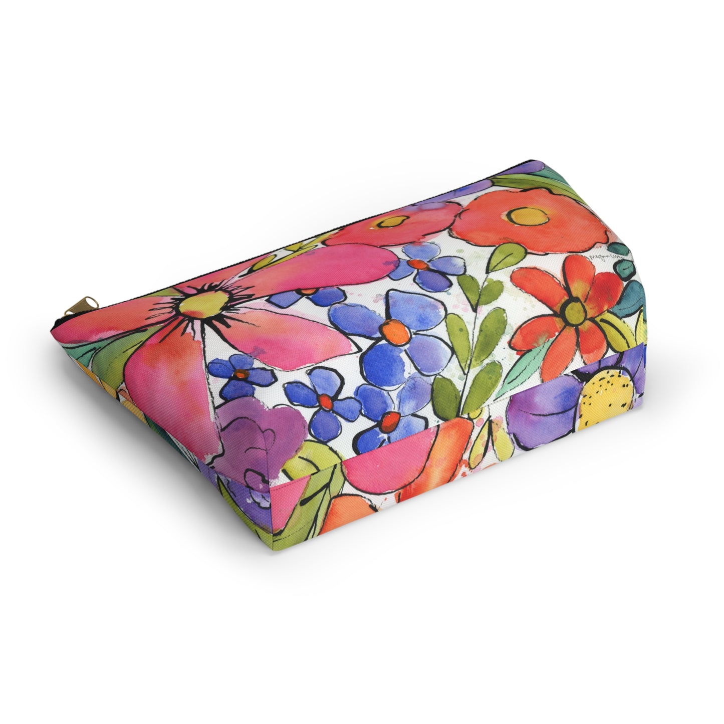 Small Floral Print Bag, Accessory Pouch w T-Bottom, Flower Pouch, Makeup Bag, Travel Organizer, Gift for Her, Back to School, Floral Bag