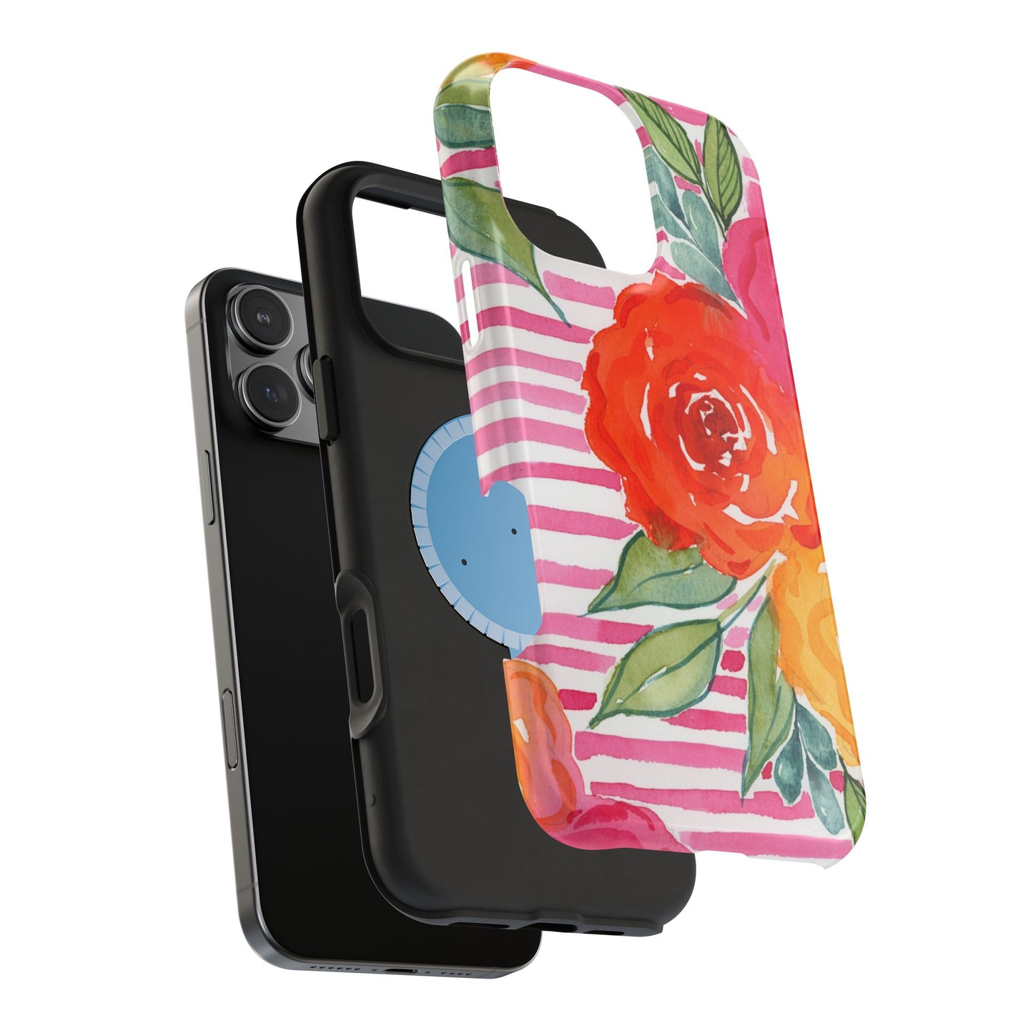 Pink Queen Magnetic Phone Case, Pink Floral Striped Phone Case