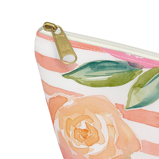 Peachy Keen Accessory Pouch w T-Bottom, Petals & Pinstripe Collection
