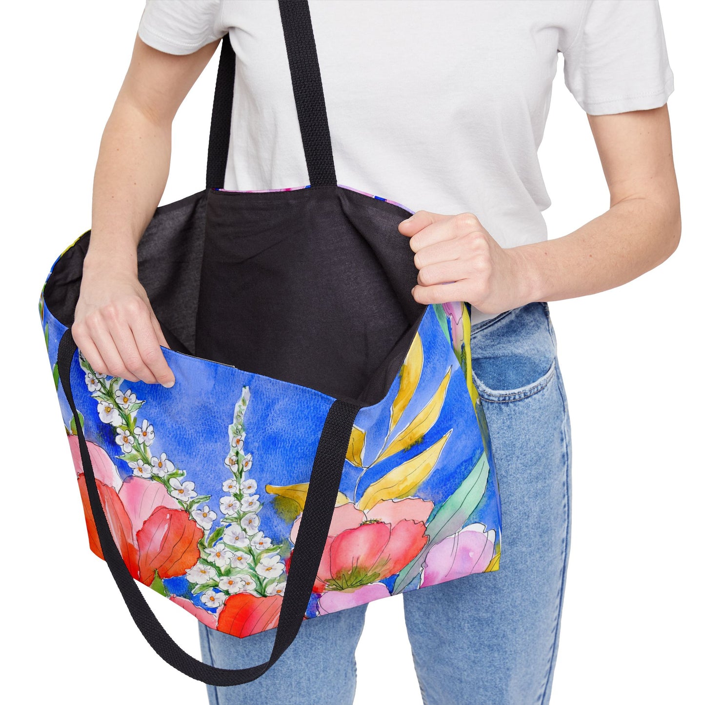 Colorful Floral Weekender Tote Bag - Large Watercolor Painted Tote