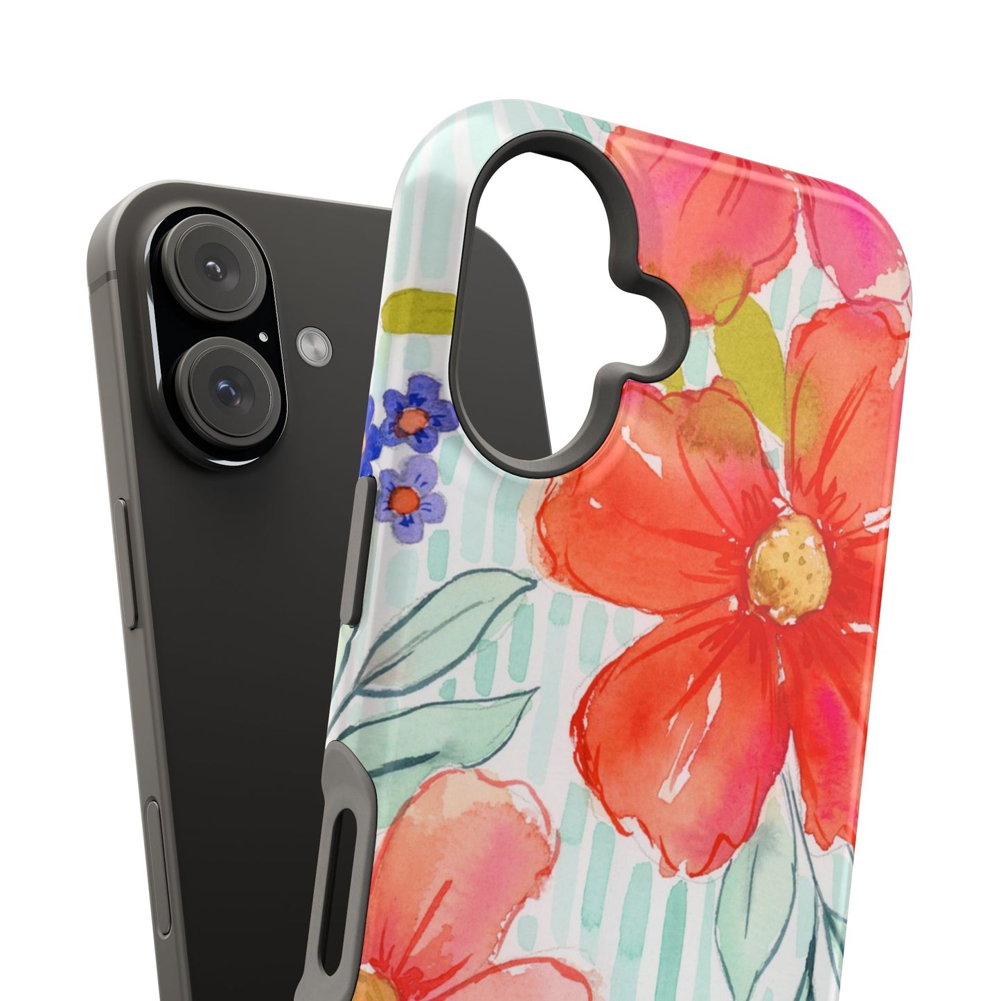 Citrus Splash Mag Phone Case, Aqua & Orange Magnetic Flower Phone Cover